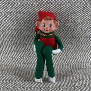 Vintage Knee Hugger Elf Felt Christmas Shelf Sitter Pixie Red Green